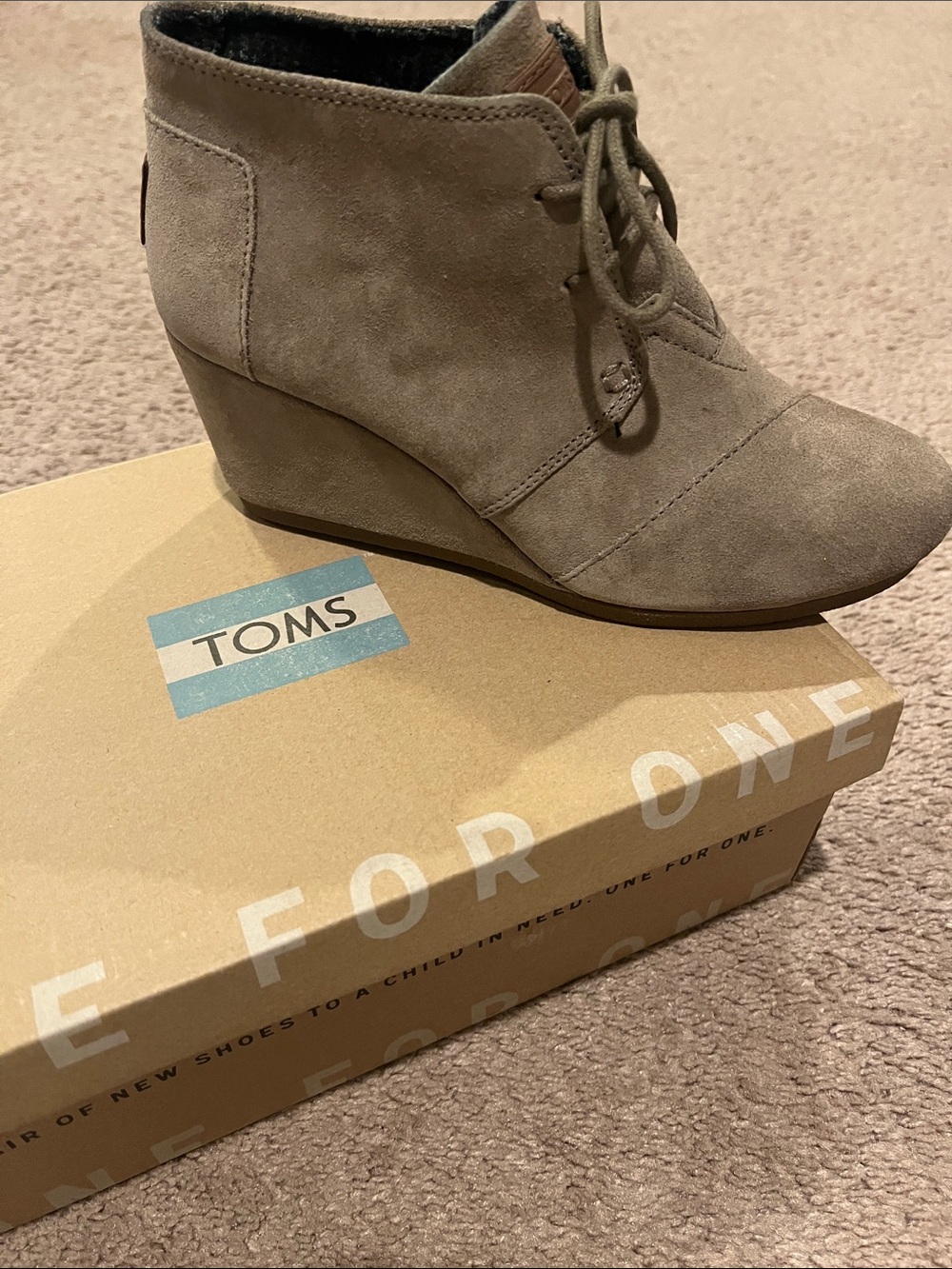 Toms Taupe Suede Wedge Lace-Up Booties